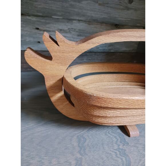 Vintage Wood Swan Pear Tree Collapsible Basket Signed John Keim - Picture 5 of 6